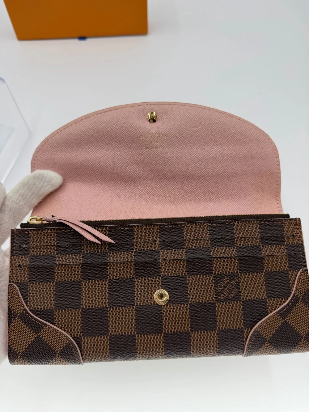🤎🩷LV Caissa Wallet Damier Ebene and  Pink Full Set Box Dust Bag & Entrupy COA - Picture 5 of 13